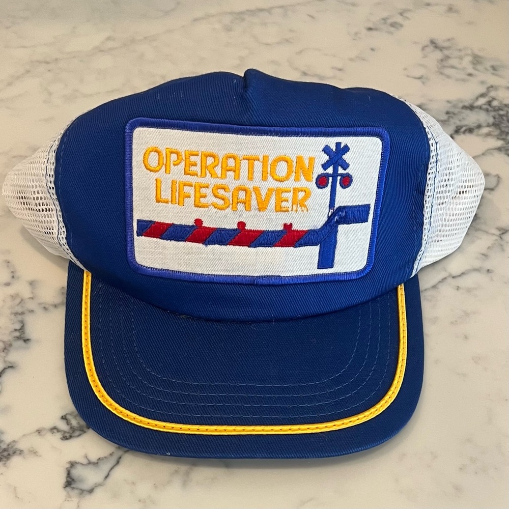 Operation Lifesaver Railroad Patch Blue w/White Mesh Snapback Hat USA Vintage